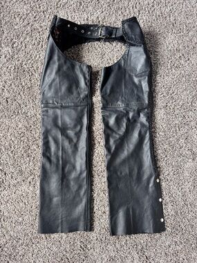 Interstate Leather Black Leather Motorcycle Chaps